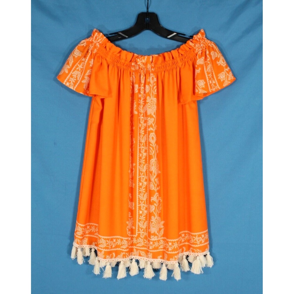 SHOW ME YOUR MUMU Orange WOODSTOCK TASSEL Floral OFF-THE-SHOULDER Tunic Top Sz M